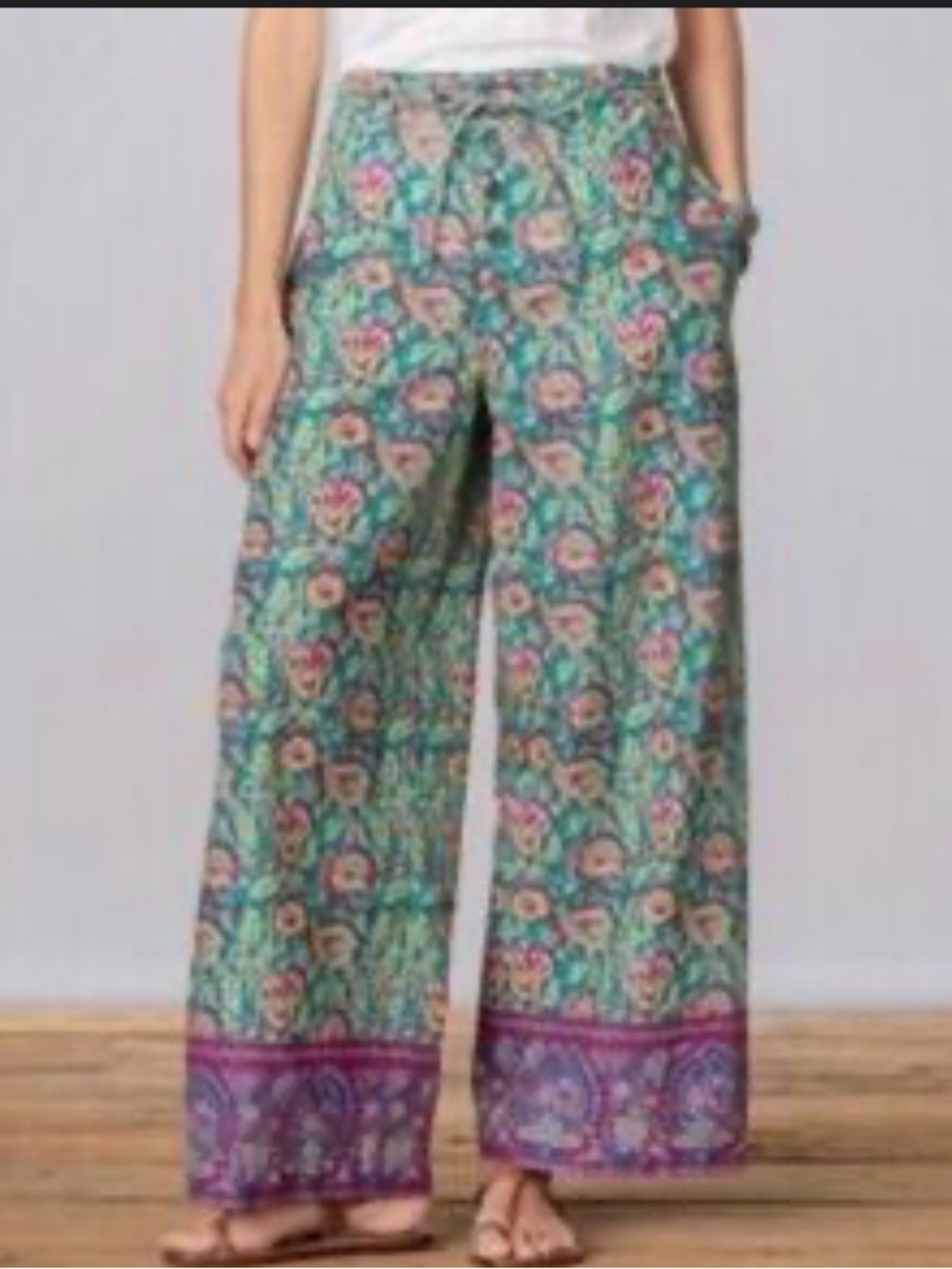 Sundance Tropical Wide Leg 100% Cotton Pants Size Large